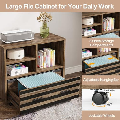 Tribesigns 62.2" L-Shaped Executive Desk with Mobile File Cabinet - color: Light Brown and Black