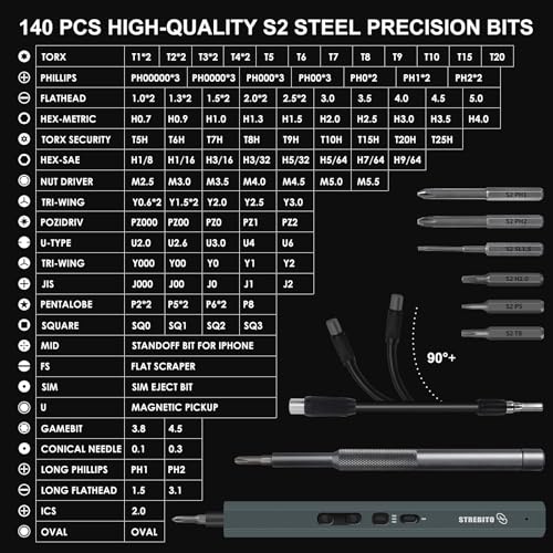 STREBITO Electric Screwdriver, 155 in 1 Precision Electric Screwdriver Set - color: Black