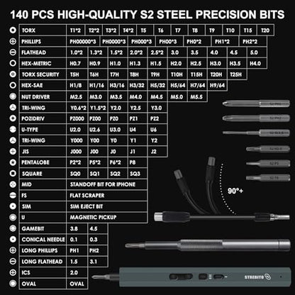 STREBITO Electric Screwdriver, 155 in 1 Precision Electric Screwdriver Set - color: Black