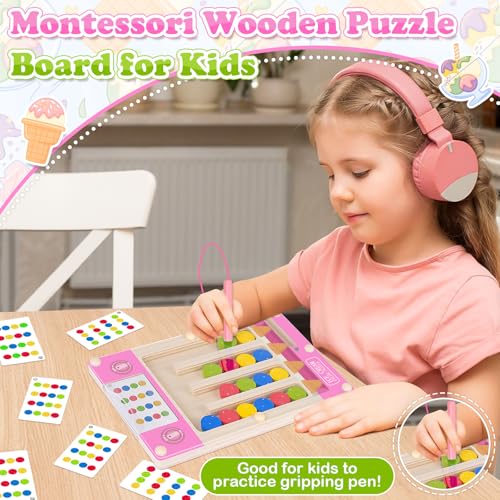 Magnetic Wooden Toys for 3-6 Year Old Girls, Montessori Brain Teasers Game - color: Pink