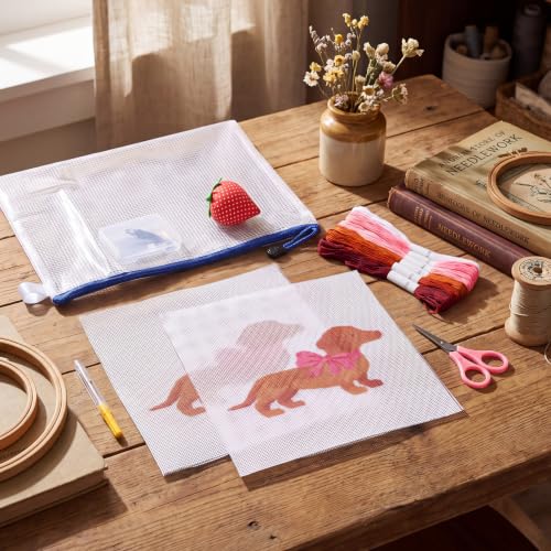 XunYee 22 Pcs Dachshund 18 Mesh Needlepoint Canvas Kit for Beginner Adults - style: Dachshund with A Bow