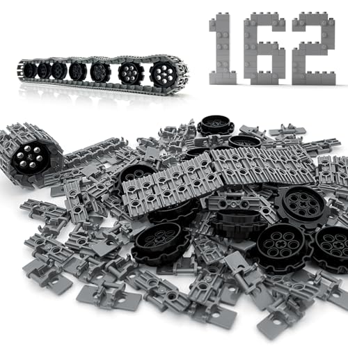 162PCS Technical Tank Track & Wheel Set Treads Chain Links Tank Robot Sleigh Car Motorcycle Toy Accessories Compatible with legoes and Major Building Brands, Gift for Kids Ages 6 7 8 9 10 11 12+