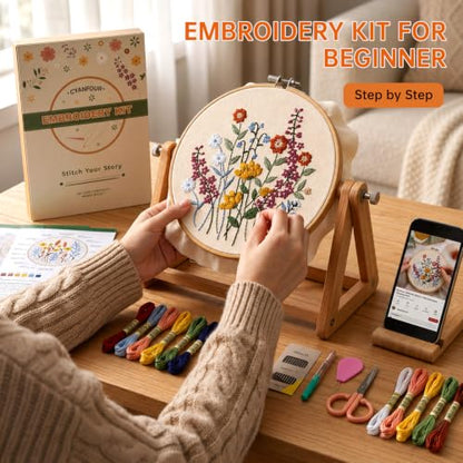 CYANFOUR 5 Pack Beginner Embroidery Kit for Adults with Video & Instruction - color: colorful