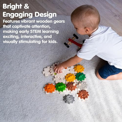 PlanToys® Wooden Gears & Puzzles Set Montessori STEM Kids Educational Toy - color: Gears & Puzzles Set