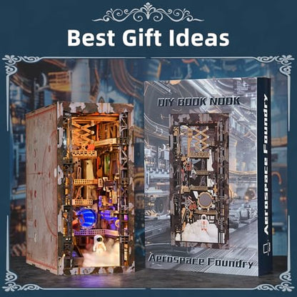 Book Nook Kit,DIY Miniature House Dollhouse Kit with LED - color: Aerospace Foundry
