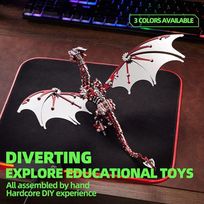 OreilleStar 3D Metal Dragon Puzzle, Mechanical Model Building Kit, Green and Red Assembly Puzzle for Adults Gift (Red Dragon) - color: Red Dragon