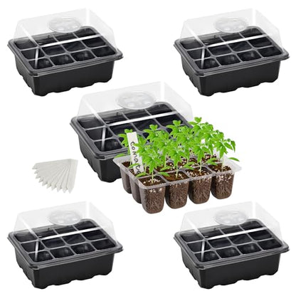 Bonviee 5-Pack Seed Starter Trays, Humidity Dome, Base, 12-Cell Tray, Black - color: Black, size: 5 Packs