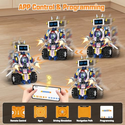 VOPOGLNE 5 in 1 STEM Robot Building Kit, APP & Remote Control Screen Building Toys, Eye Coding Robots Rechargeable, 620Pcs DIY Super Warriors for Kids Learning, Boys Girls Birthday Gifts