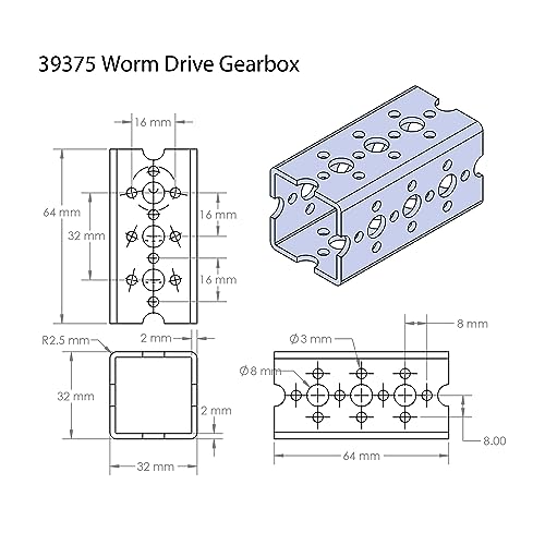 Pitsco Education TETRIX MAX 4:1 Aluminum Worm Gear Drivebox, Robotics Building Elements, Spare Parts for Robotics and Vehicles, Package Includes Spur Gear, Worm Gear, Channel, Axles, Bushings