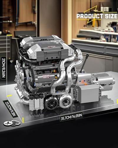 Mould King 10201 W16 Engine Model Kit, MOC Bug Supercar Engine Model with Battery and Motor, Collectable 16-Cylinder Car Engine Transmission, Shiftable Gear Operation for Adults (2024+ PCS) - style: MK-10201 engine
