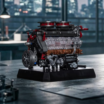 Engine Building Kit for Adults, 1236-Piece Mechanical Engine Model Building Set with Transparent Hood, Turbocharger Details and Display Base, Collectible Engine Model Kit for Adults & Teens 14+