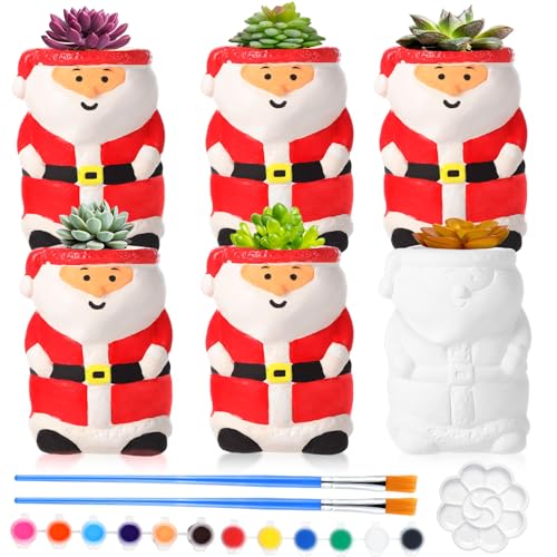 Pasimy 6 Set Ceramics to Paint DIY Succulent Planter Pots, Santa - style: Santa