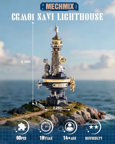 ROKR Navi Lighthouse Mechanical 3D Puzzle, Lighted DIY Building Set for Adults, Building Kits, Desk Decor & Birthday Gifts, Connectable to Mechmix Series