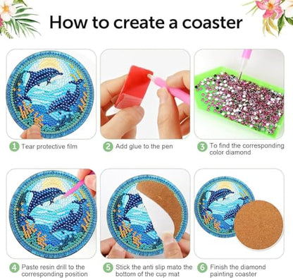 Meothan 8 Pcs Animals Diamond Art Coasters Kit for Adults with Holder 4x4in - color: Animals Coasters, size: 8 Pcs 4x4in