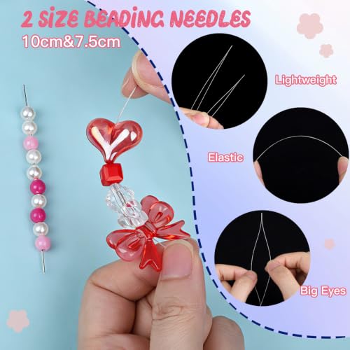 Fandamei Elastic String for Bracelets Making Kit, 1mm&0.8mm Clear Bracelet String, 10ml B7000 Glue*4 with Stretchy Bracelet String, Jewelry Glue&Beading Needles for DIY Necklaces, Bracelets & Jewelry