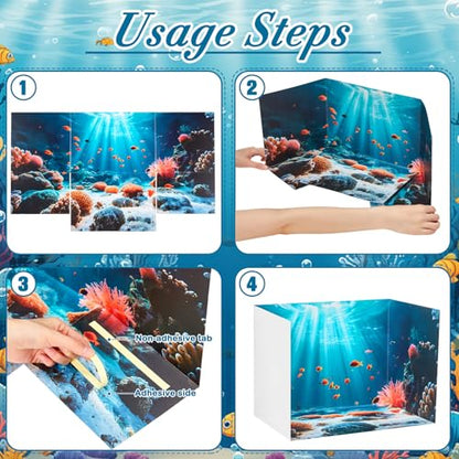 AmazingSpark 2 Set Ocean Diorama Box and Water Sticker Decor, Under the Sea Diorama Project Supplies Set, Cardboard Display Case Kit & Water Sticker with Double Sided Tapes for DIY Crafts Dollhouse - style: Ocean2