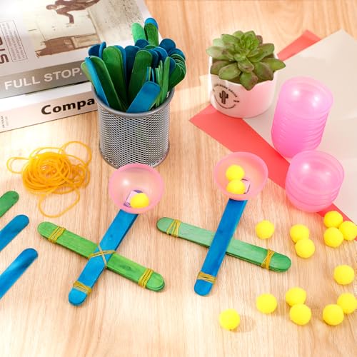 Foilswirl 36 Sets Stem Catapult Building Kit DIY Stick Catapults Craft Kits for Kids Classroom Educational and Learning Activities Camp Crafts Supplies(Light Color) - color: Light Color