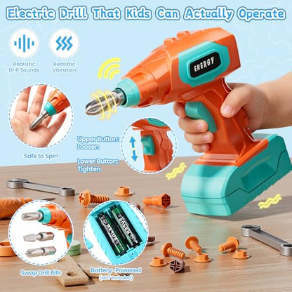 CUTE STONE 168Pcs Kids Tool Set with Electric Drill Toy, Building Kit