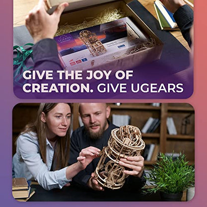 UGEARS Bundles Aero Clock Sky Watcher - 3D Wooden Puzzles Mechanical Clock Kit Idea DeskWood Clock Kits to Build - 3D Puzzles Model Kits for Adults