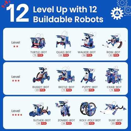 Sillbird STEM Solar Robot Building Kit, 12-in-1 Gift for Boys Ages 8-13 - color: Blue-red
