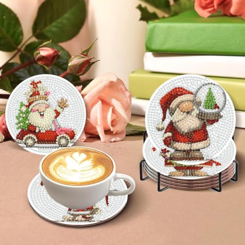 XUCNWL 8 PCS Christmas Diamond Art Coasters Kit for Adults,Gnome,4X4 Inch - color: Christmas-2