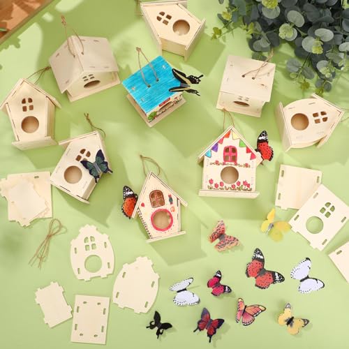 Sawysine 107 DIY Birdhouse Kits, Wooden Bird House Round Entrance - style: Lovely Style