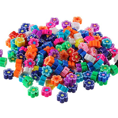 100pcs Mixed Polymer Clay 10mm Spacer Beads for Women Jewelry Making DIY Bracelet Necklace Hair Clip Accessories (Flower) - color: Flower