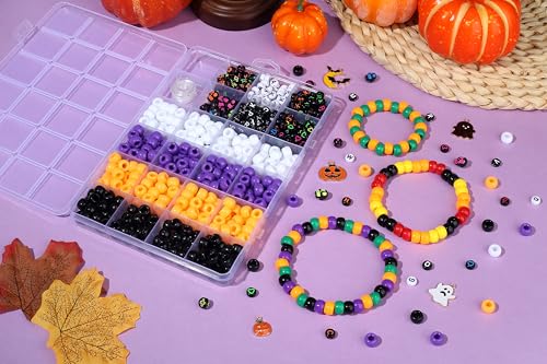 XIANNVXI 10Colours Halloween Pony Letter Beads Set Bracelet Making 640pcs Orange Purple White Letter Pony Beads - color: Halloween B