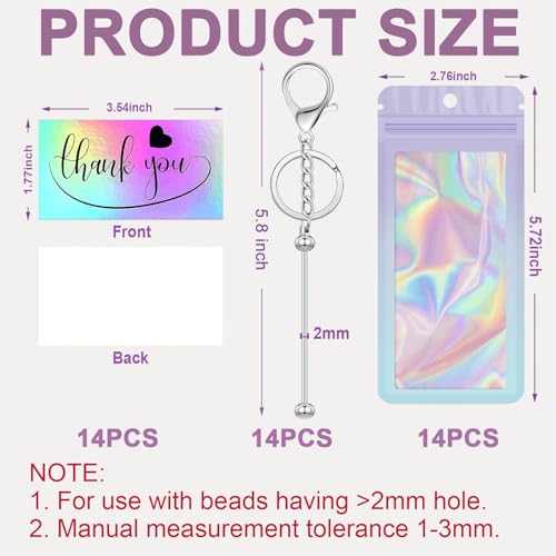42/84/126 Pcs Beadable Keychain Bars Bulk Blank DIY Beaded Keychain Making Supplies with Bag Thank You Card - color: Silver