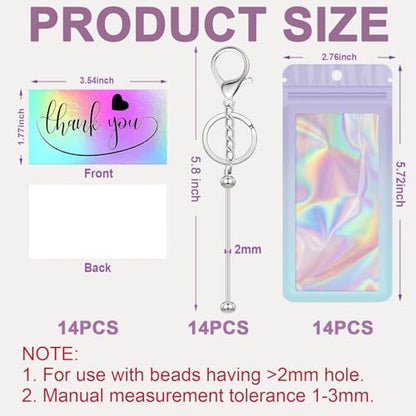 42/84/126 Pcs Beadable Keychain Bars Bulk Blank DIY Beaded Keychain Making Supplies with Bag Thank You Card - color: Silver