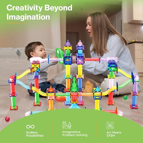 PicassoTiles 200 PCS Picasso Tiles Marble Run LED Race Track Set Ages 3+ - color: Marble Run 200 Pcs