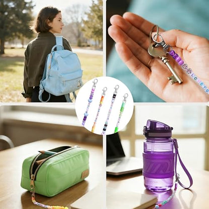 Tuhangcc 776 Pcs DIY Back to School Keychain Making Kit: Heart-Shaped Beads Adjustable Letter Alphabet Beads Strings, Gradient Brilliant Beads, 16 Charm Cards for Welcome First Day of School Gift - color: Gradient
