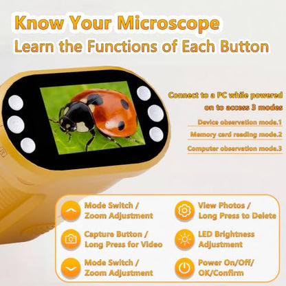 Kids Digital Microscope, 1000X Handheld Pocket Microscope STEM Science Toy - color: Orange