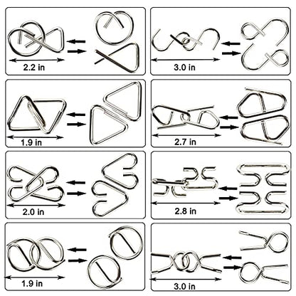 16 Pack Brain Teasers Puzzles for Kids & Adults, Brain Teasers Metal IQ Toys Puzzle Mind Game 3D Coil Cast Wire Unlock Interlock Magic Ball Puzzles for Teenagers