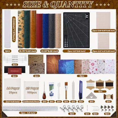 FOGWOWO 208 Pcs Book Binding Kits,Book Making Kit with Video Tutorials - color: Bookbinding Kit-B