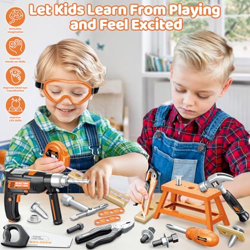 Kids Tool Set with Tool Box Electronic Toy Drill, Toy Tool Set for Boy Girl - style: Black+Orange