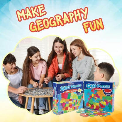 GeoPuzzle USA/Canada & World Jigsaw Puzzles, 2-Pack Puzzle for Kids - color: 2 Sets-usa/Canada & World