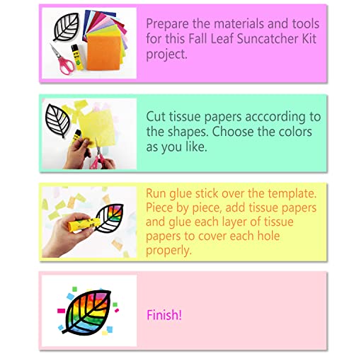VHALE Suncatchers Craft 3 Sets (9 Cutouts) w Tissue Papers Stained Glass Effect Paper Sun Catcher Kit, Window Art, Classroom Crafts, Creative Art Projects, Kids Party Favors (Fall Leaf) - style: Fall Leaf