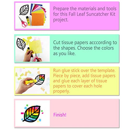 VHALE Suncatchers Craft 3 Sets (9 Cutouts) w Tissue Papers Stained Glass Effect Paper Sun Catcher Kit, Window Art, Classroom Crafts, Creative Art Projects, Kids Party Favors (Fall Leaf) - style: Fall Leaf