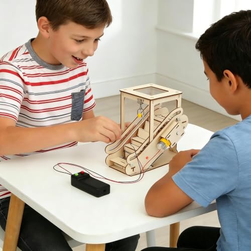 Toddmomy Miniature Mechanical Elevator Model Kit: Beige Puzzle Building Set for Elevator Enthusiasts(English Instruction Manual, Without Battery)