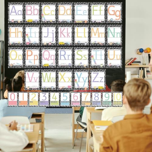 37 Pcs Composition ABC Alphabet for Classroom Wall ABC Posters and 0-10 Number Line Cards Letters for Composition Notebook Classroom (Composition ABC) - color: Composition Abc