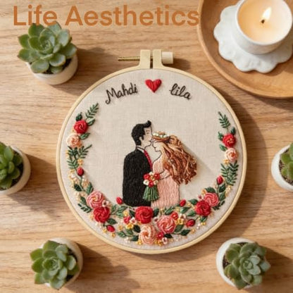 Wedding Photos Embroidery Starter Kit, Valentine's Day Gifts，DIY Needle Punch Kit, Punch Needle Kits for Beginners,Include Pre-Printed Fabric,Tools,Embroidery Hoop,Threads. (Wedding Photo No. 3) - color: Wedding Photo No. 3