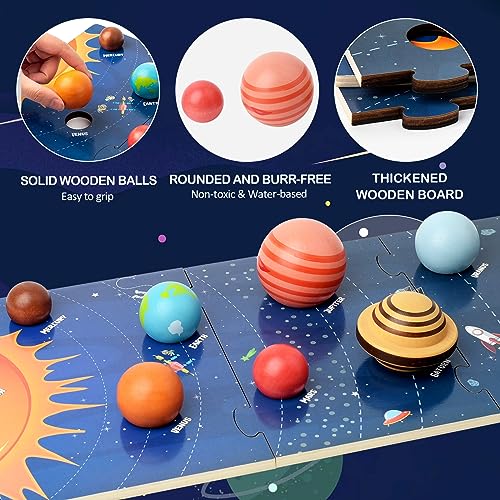Wooden Solar System Puzzle for Kids Montessori Toys 3D Space Planets Models