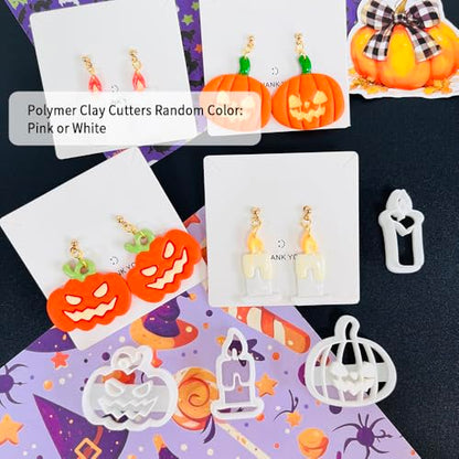 Xaekicr Halloween Polymer Clay Cutters Set – 8pcs Halloween Clay Cutters for Polymer Clay Jewelry, Clay Earring Cutters and Molds – Pumpkin, Tombstone, Witch Hat Clay Tools for DIY Crafts - color: C color