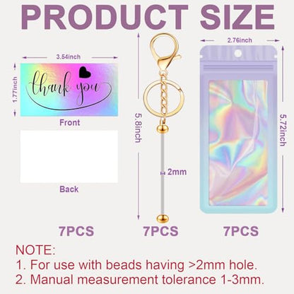 42/84/126 Pcs Beadable Keychain Bars Bulk Blank DIY Beaded Keychain Making Supplies with Bag Thank You Card - color: Gold