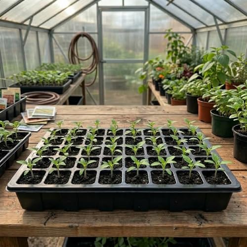 Gardzen 5-Set Seed Starter Tray Kits, Durable Plant Germination Trays with Humidity Vented Domes and Bases, Ideal for Seed Starting, Indoor Gardening, and Greenhouse (Total 200 Cells) - size: 40-Cell Black 5-Pack