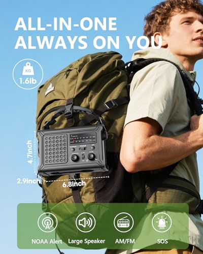 Emergency Weather Radio with Large Solar Panel, Real 12000mAh Battery - color: Black