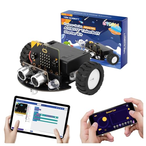 ACEBOTT Robotics for Kids Ages 8–12 12-16, Smart Robot Car Kit Compatible with BBC Micro:bit V2,STEM Toys Coding Robot Kit Compatible with LEGO,Gift for Kids and Teens(Included Micro:Bit) Controller - color: Blue-a