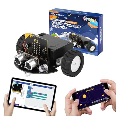 ACEBOTT Robotics for Kids Ages 8–12 12-16, Smart Robot Car Kit Compatible with BBC Micro:bit V2,STEM Toys Coding Robot Kit Compatible with LEGO,Gift for Kids and Teens(Included Micro:Bit) Controller - color: Blue-a