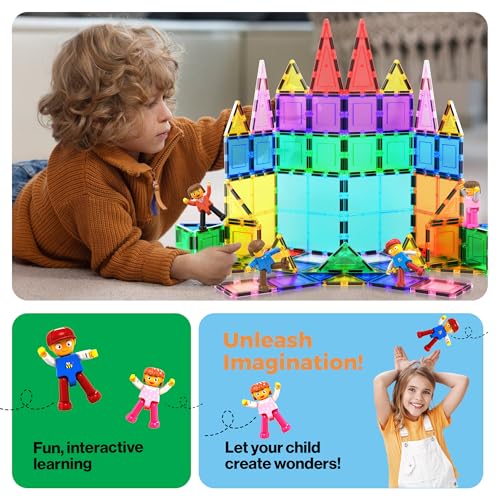 PicassoTiles 4pcs Magnetic Family Action Figures Toddler Magnet Toy Expansion Pack Educational Add-on STEM Learning Kit Toys Pretend Playset for Construction Building Block Tile for Kids Age 3+ PTA01 - color: Red